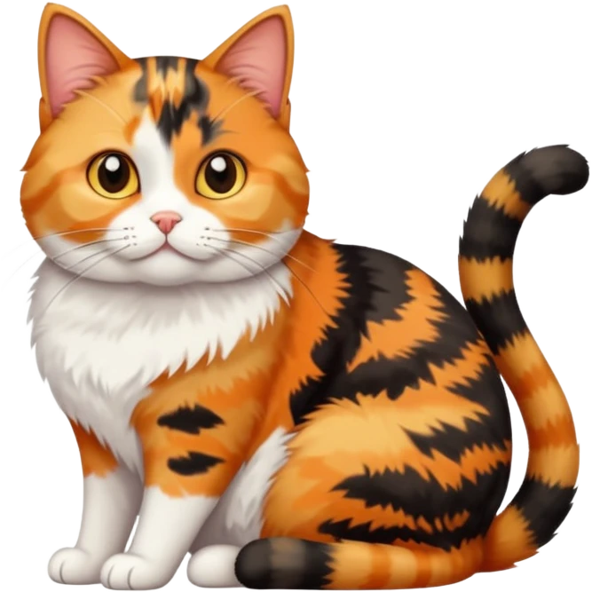 full body calico tabby  cat with small head and short but chubby body emoji