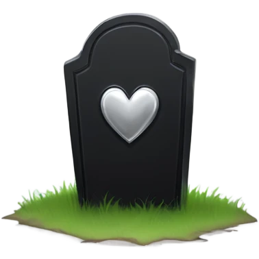 a black tombstone with the inscriptions in silver RIP and a silver heart in the center emoji