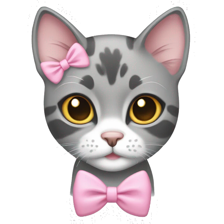 Grey dilute calico cat with a pink bow emoji