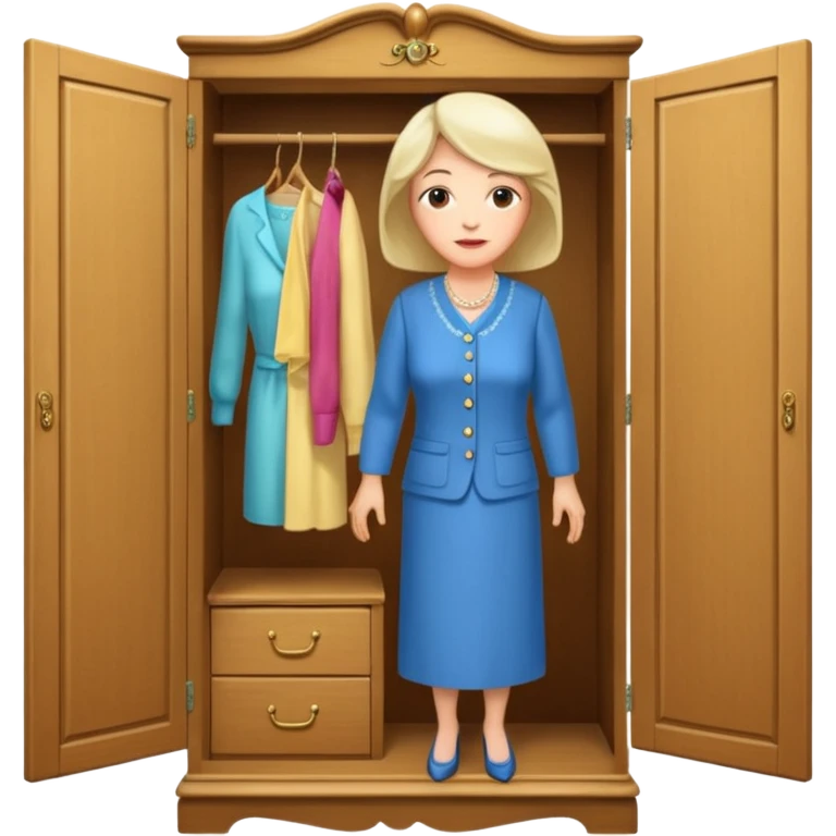 A character from the fairy tale Beauty and the Beast: the middle-aged lady (around 40 years old) who was turned into a wardrobe. She retains the wardrobe's original form, with an anthropomorphic face on the closed cabinet. emoji