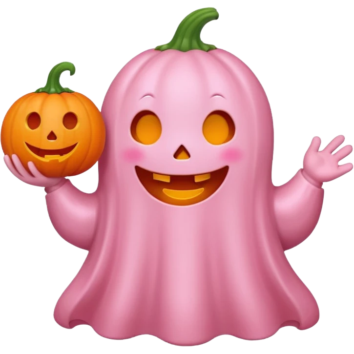 pastel pink ghost with orange pumpkin kawaii style emoji