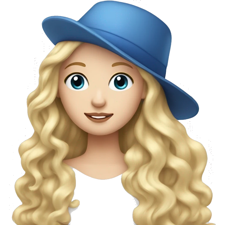 White girl with long wave blonde hair, blue eyes with chrismats hat emoji