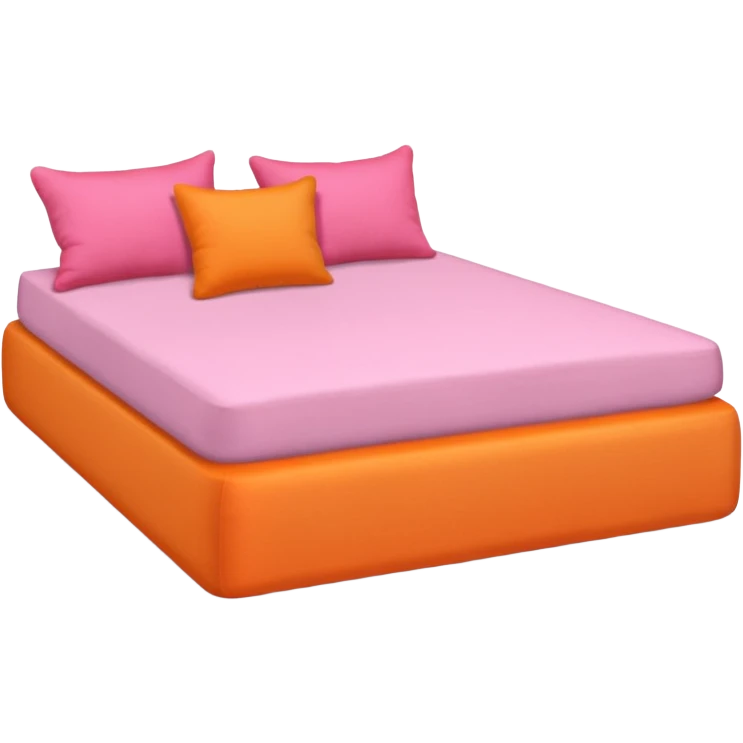 large single bed with lots of orange and pink cushions emoji