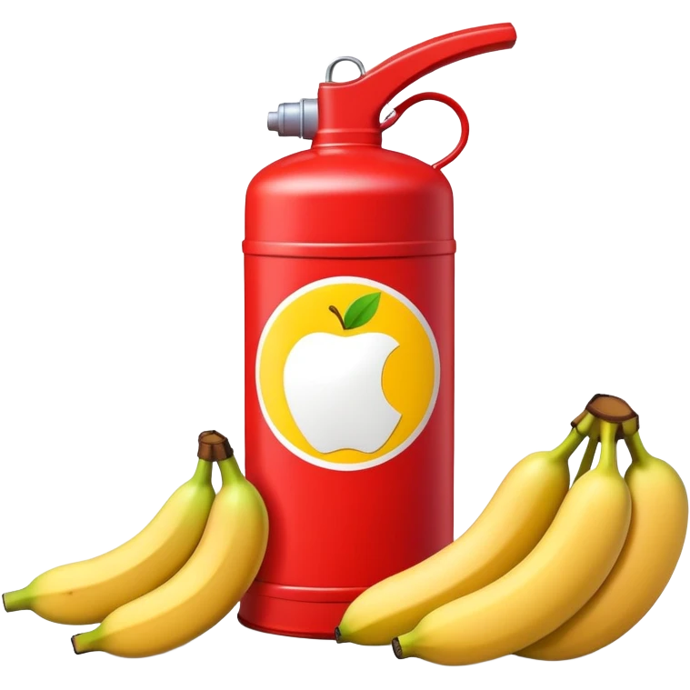bright red gasoline canister surrounded by a banana, an apple, and grapes, red fuel can with fruits arranged around it emoji