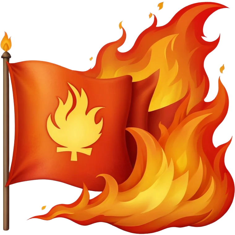 blank flag burning with dramatic fire emoji