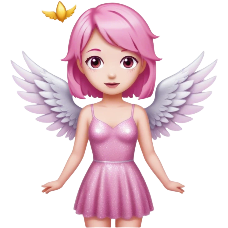 Angel-White Wings-Pink Hair-Pink Glitter Dress emoji