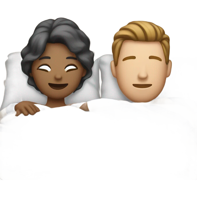 married man and woman sleeping in bed with striped pajamas  emoji