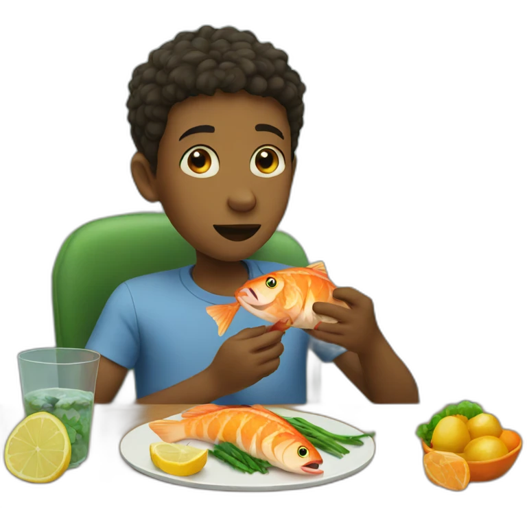 Boy eating fish emoji