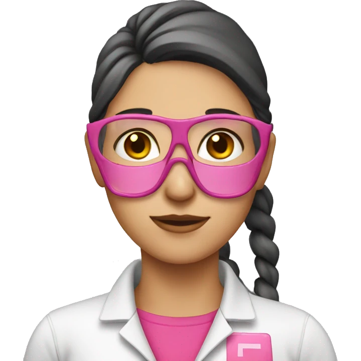 female chemical engineer wearing pink emoji