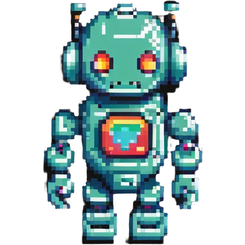 Pixelated robot coder, programming logo emoji