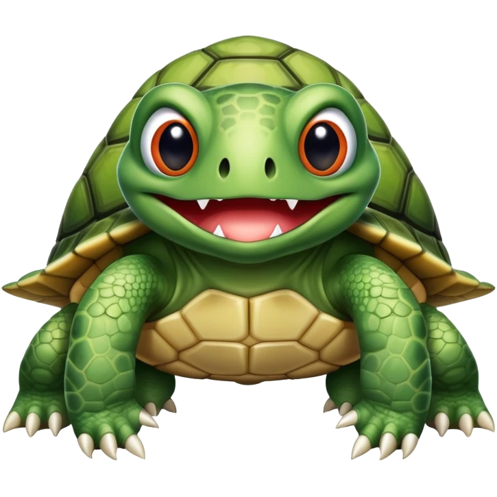 A creature with fangs, alien googly eyes, claws, wings, with white dots, and a turtle shell. it looks strong. emoji