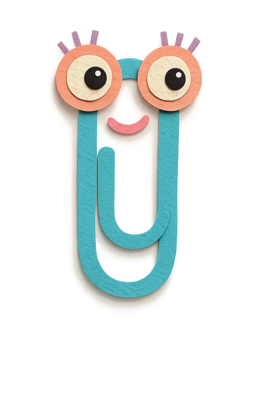 a quirky paperclip with googly eyes and eyelashes, whimsical expression emoji