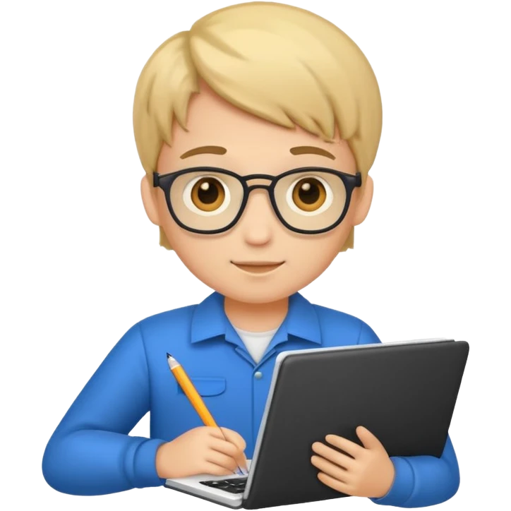 Cute boy programmer with notebook emoji
