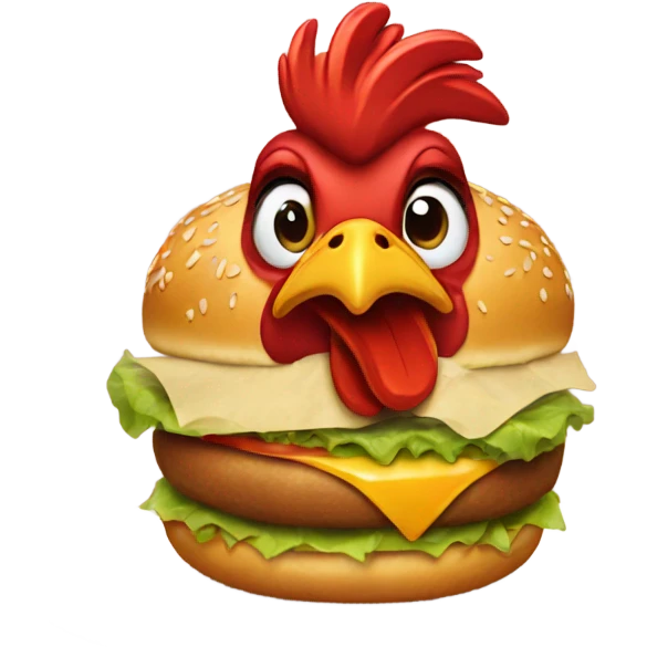 red rooster eating a burger emoji