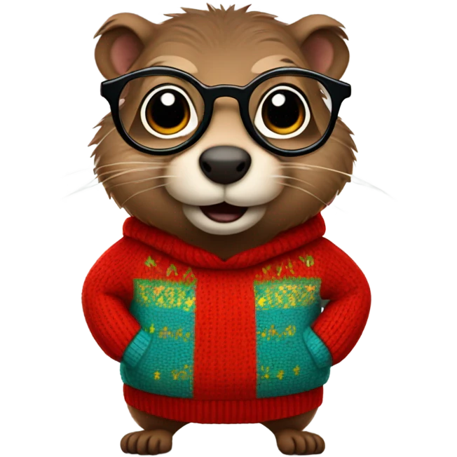 cute groundhog in a red sweater and glasses full body shown emoji
