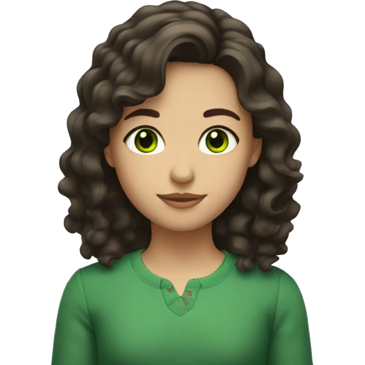girl with dark brown wavy hair and green eyes emoji