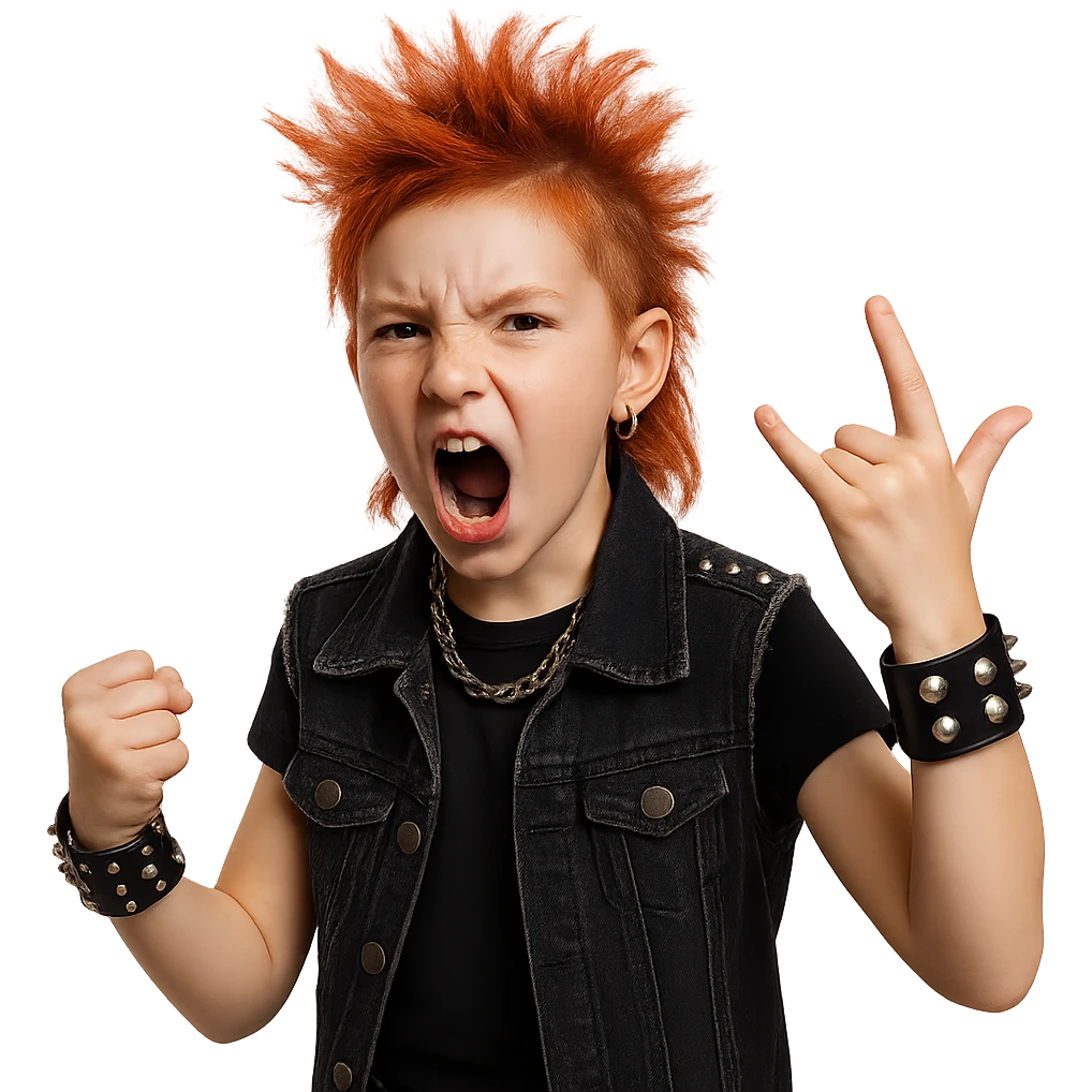 preteen with red hair in a punk style, expressive and bold emoji