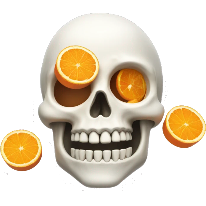 a skeleton skull smiling with orange slices for eyes emoji
