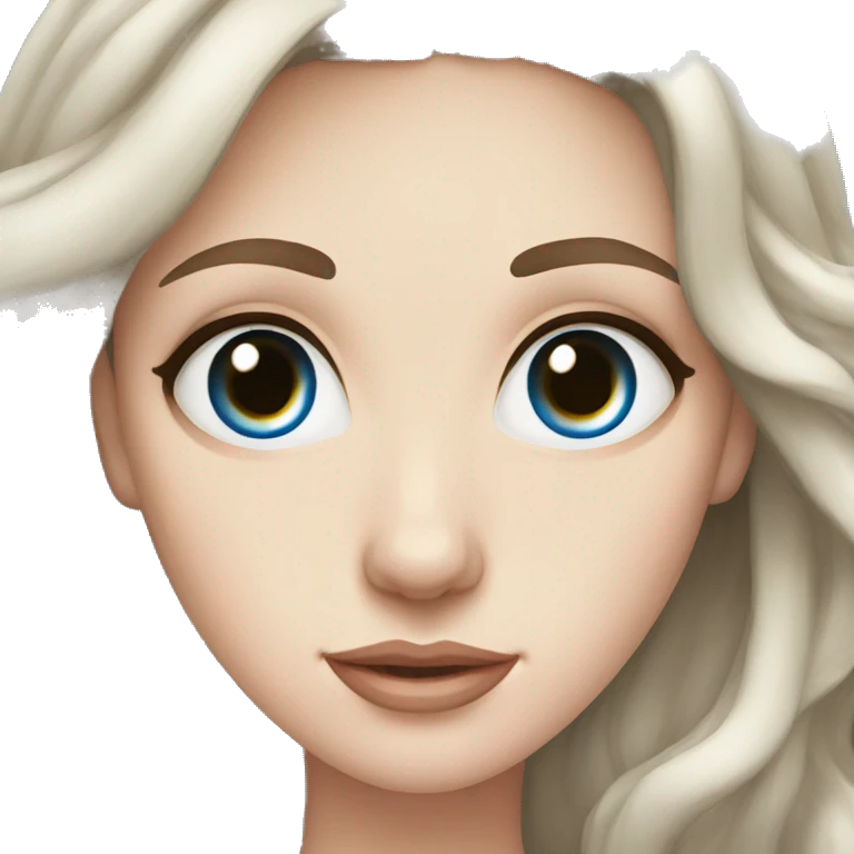 Woman, pale skin, dark brown wavvy hair, big blue eyes emoji