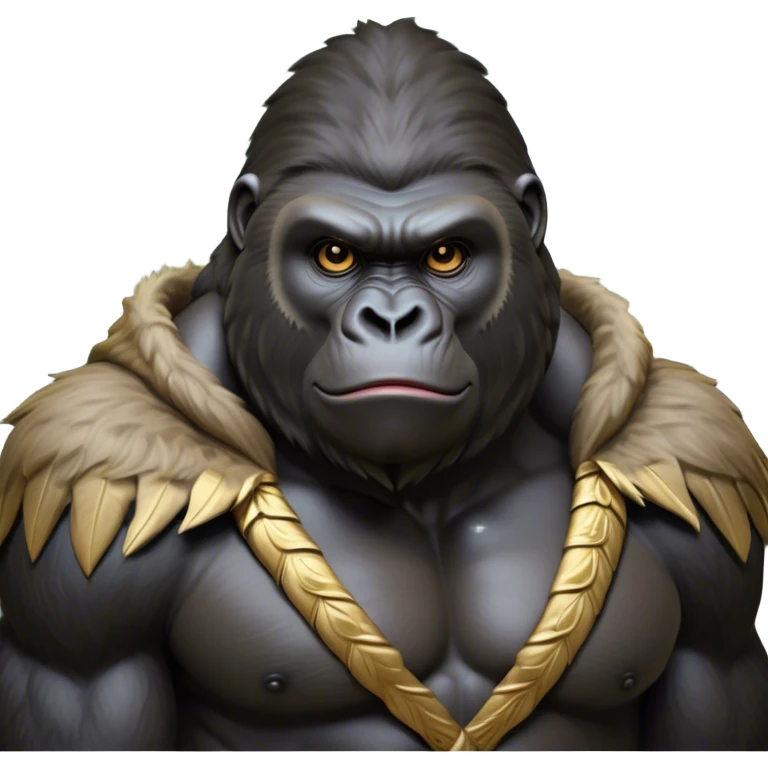 Cinematic Noble Gorilla Portrait Emoji, Poised and commanding, with a massive, muscular build cloaked in dense, rich fur and deep, soulful eyes, Simplified yet sharp and sophisticated features, highly detailed, glowing with a soft, dignified jungle glow, high shine, intelligent and formidable, stylized with an air of primate majesty, focused and authoritative, soft glowing outline, capturing the essence of a watchful guardian that feels as though it could step out of the screen with effortless authority! emoji