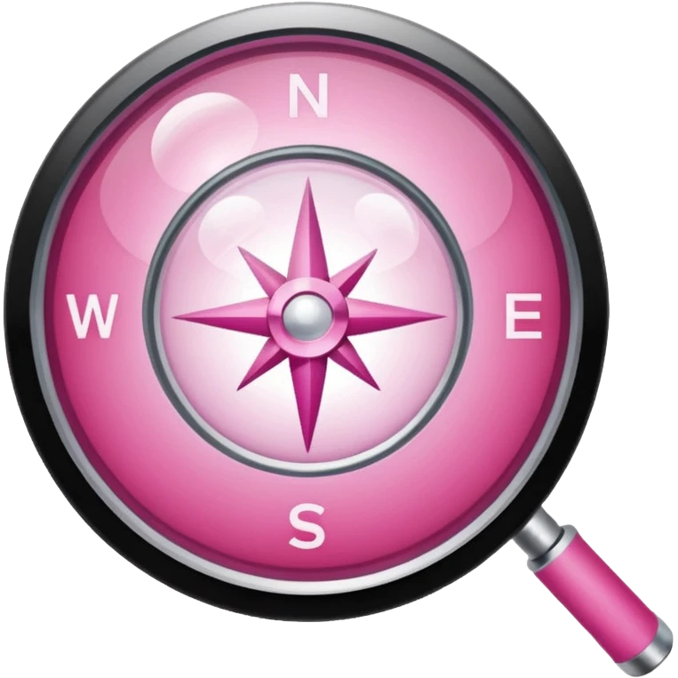 mix light pink dark pink and white girly internet compass logo with a magnifying glass emoji
