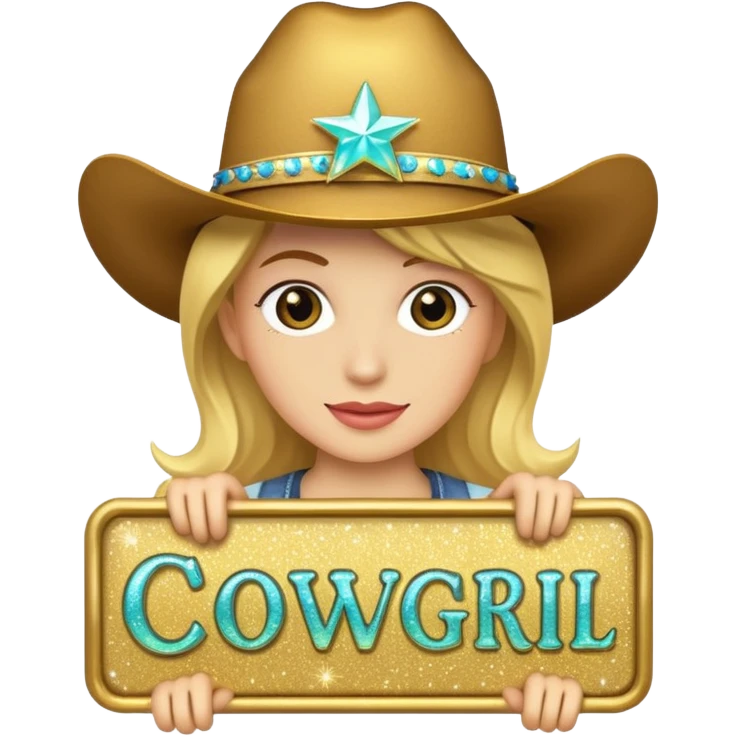 Glittery sign that says “cowgirl” emoji