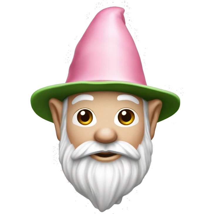 Gnome vert avec un chapeau pointu blanc et une épuisette rose emoji