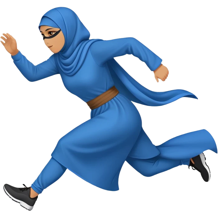 person in a blue niqab, running, side view emoji
