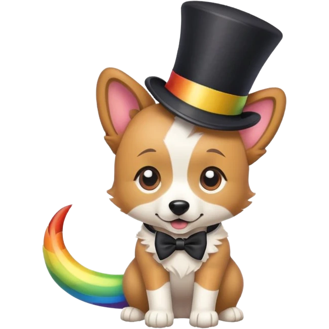 dog with rainbow tail and top hat emoji