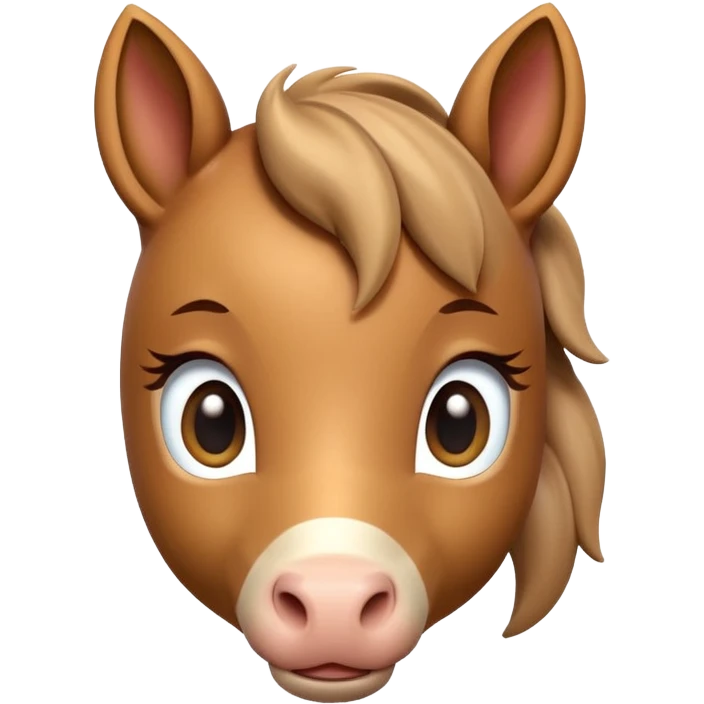 3D Apple-style emoji of a cute foal (young horse). Small body, big eyes, short mane, light brown color, rounded and glossy, smooth shading, white background.
 emoji