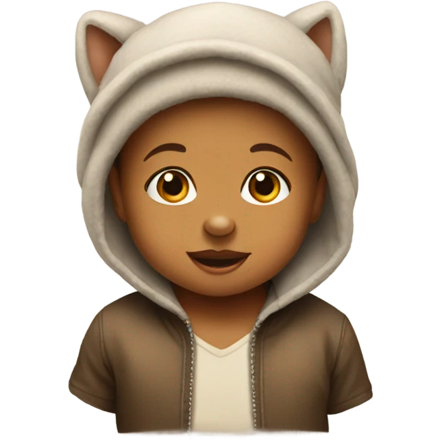 Baby wearing a dog hat emoji