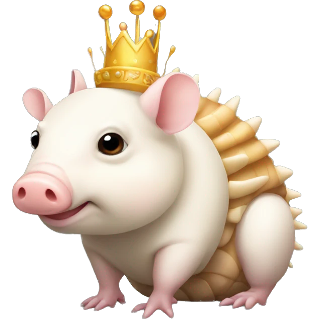 Albino chubby round armadillo pig panda centipede armadillo wearing a crown emoji