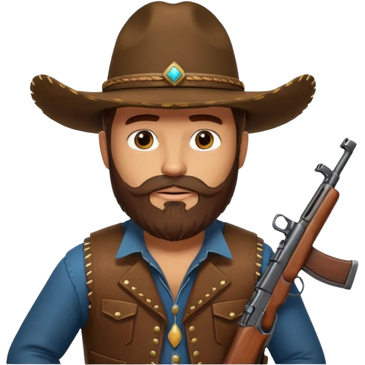  brown cowboy with full beard, sombrero and a ak47 up emoji