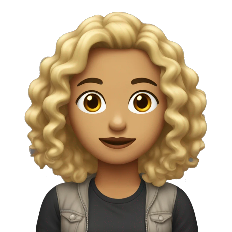 Chica Morena con cabello rizado largo emoji