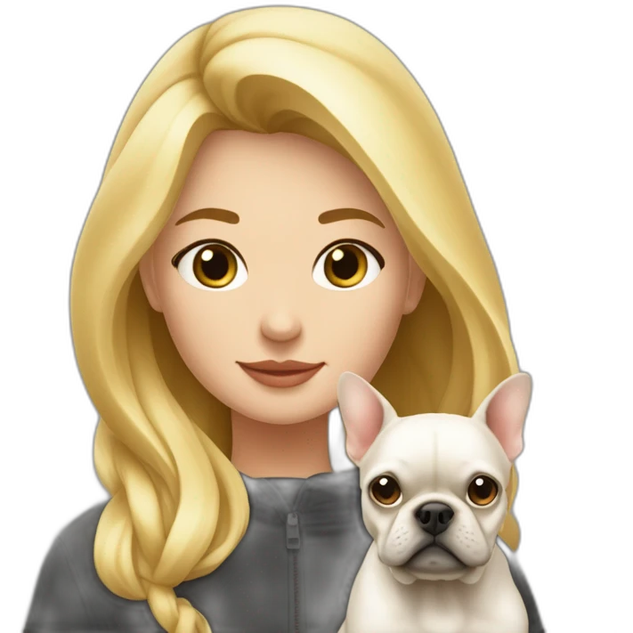 Femme blonde avec une capuche et un bouledogue français à côté d'elle emoji