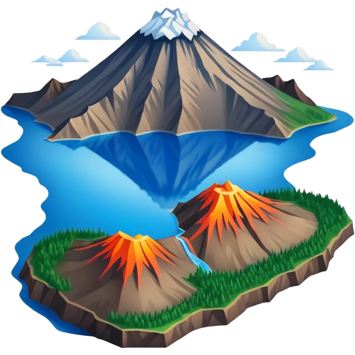 Changbai Mountain with crater lake Jilin, simplified emoji style with bold outlines and bright colors, cartoon style volcano with blue lake inside emoji