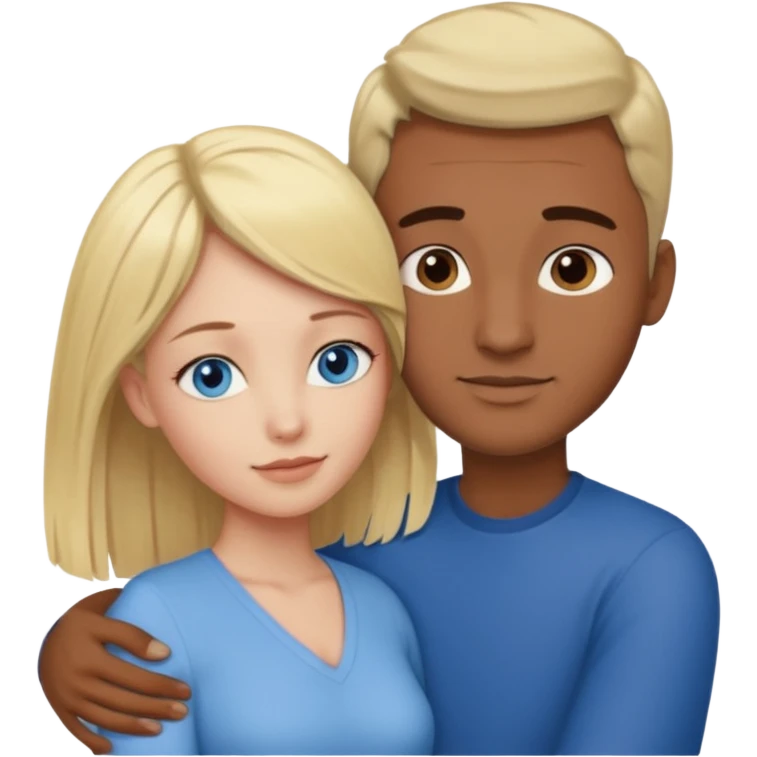 blonde hair blue eyes woman embracing a taller man who has brown skin and dark hair more like the first one emoji