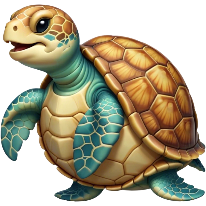 Cinematic Cute Yawning Sea Turtle Portrait Emoji, Head tilted slightly with a dramatic, wide-open yawn, showcasing a stately, patterned shell and a smooth, aged body with sleepy, half-closed eyes, Simplified yet irresistibly adorable features, highly detailed, glowing with a soft, cozy oceanic glow, high shine, relaxed yet expressive, stylized with a dash of whimsical marine charm, soft glowing outline, capturing the essence of a drowsy yet affectionate sea turtle that appears ready to stretch out for a nap! emoji