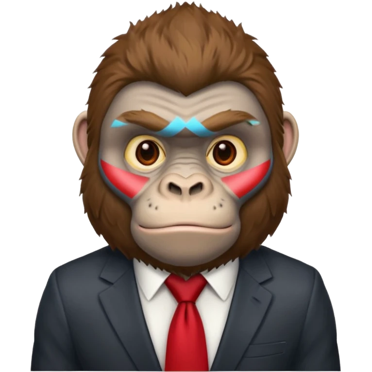 Brown haired cartoon gorilla with tufted fur on head, with light skin tone and a red tie emoji