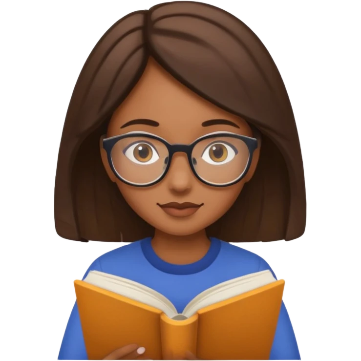 generate a genmoji of a dusky beautiful girl with reading glasses, reading a book emoji