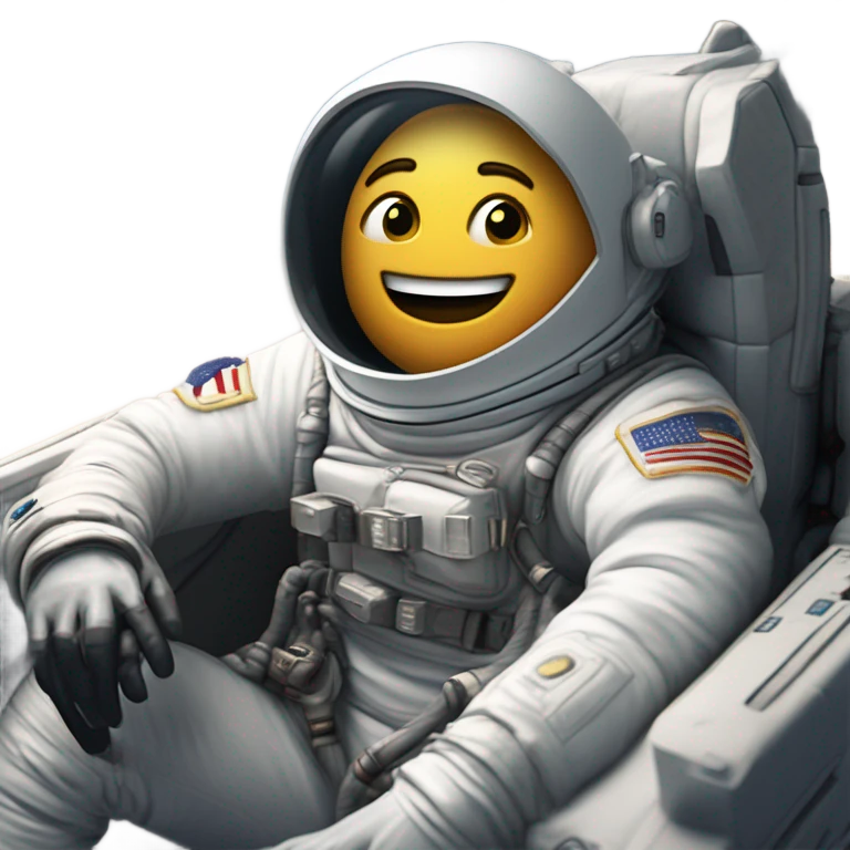 Um astronauta em um foguete viajando por planetas e estrelas, com um mapa de tesouro no fundo. emoji