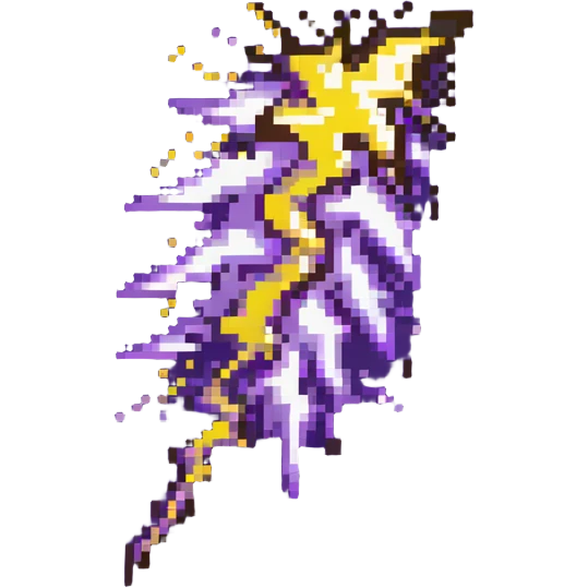 purple lightning striking downward, small sparkles emoji