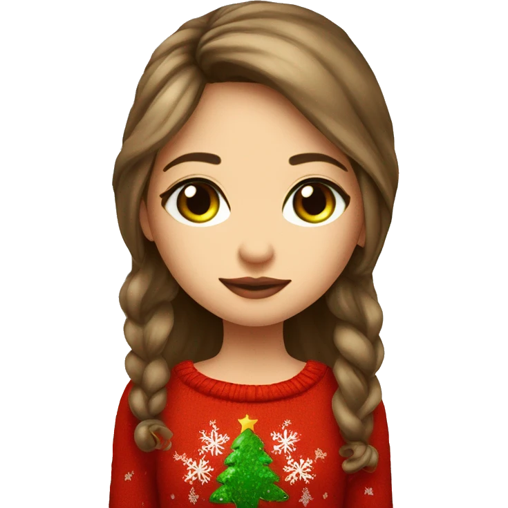 thoughtful-highlight-skin-brown-long-hair-girl-with-green-eyes-in-red-cute-Christmas-sweater emoji