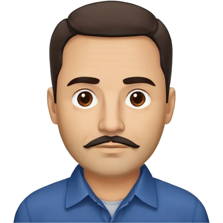 Puerto Rican man in his mid-50s with light skin. Round face with defined features. Expressive dark brown eyes, thick eyebrows. Full head of brown hair, slightly wavy. Medium-length brown beard, neatly trimmed. Wearing a dark blue button-up shirt. emoji