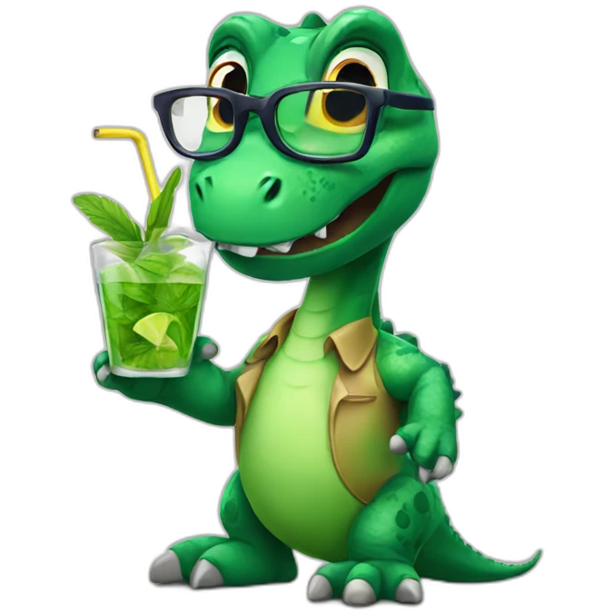 dinosaur with glasses drinking mojito emoji