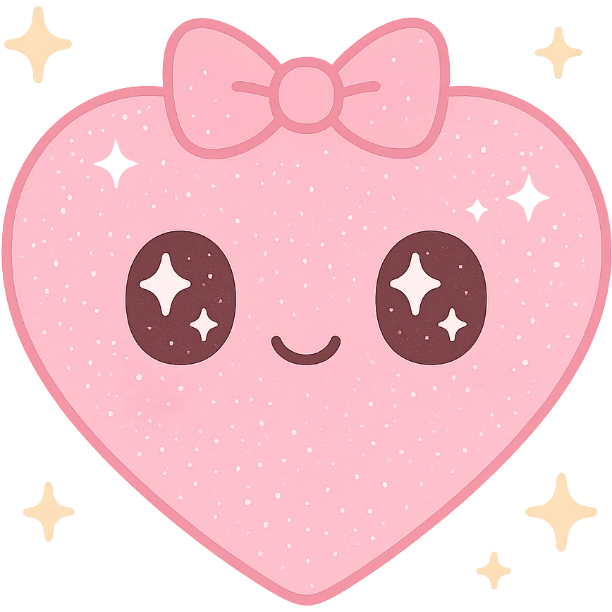 pink glittery heart with a pink bow, kawaii style, sparkles emoji