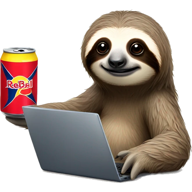 sloth with RedBull can and laptop emoji