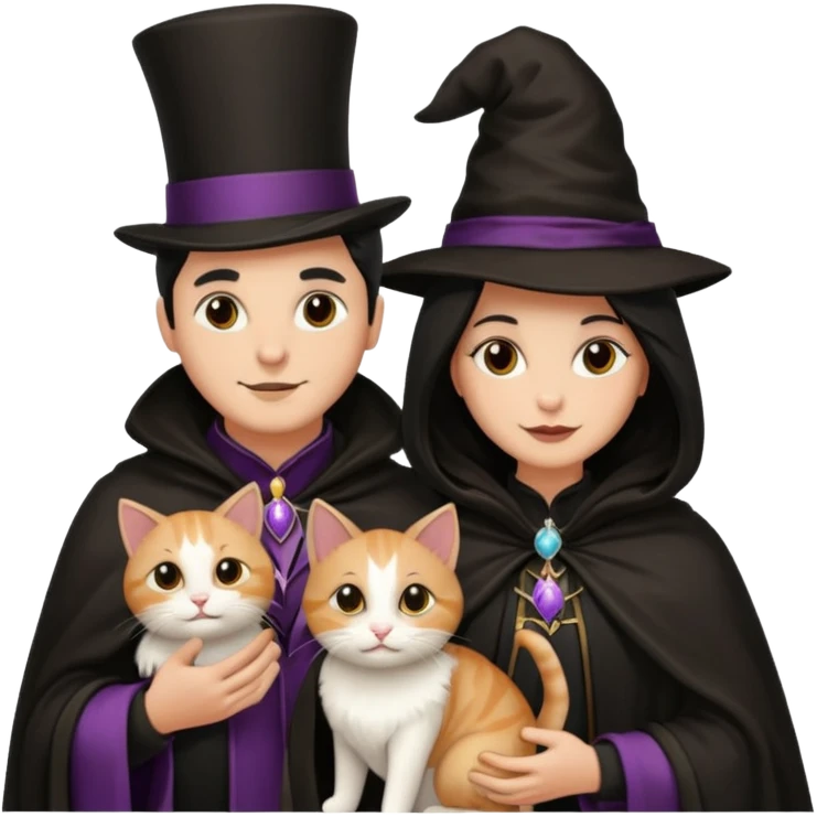magician couple and their pet cat emoji