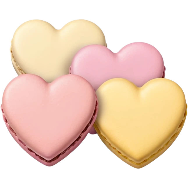 Macaroons in the shape of hearts in soft pink, beige and yellow pastel colors emoji