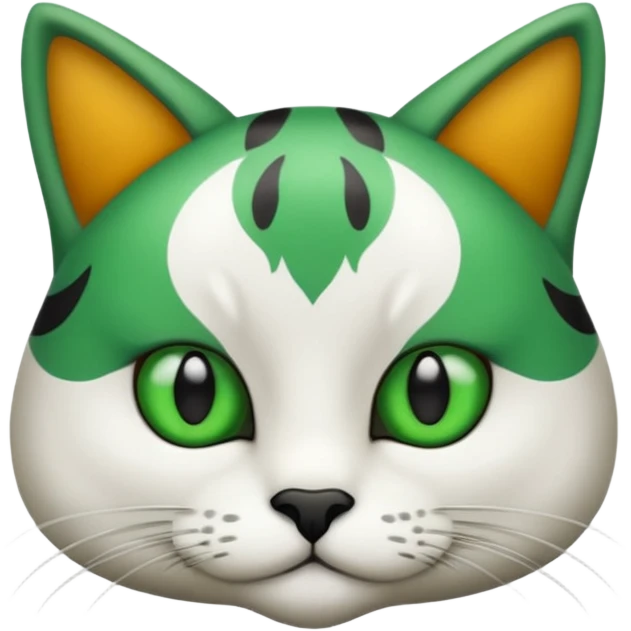 um gato branco com manchas pretas  olho preto e verde emoji